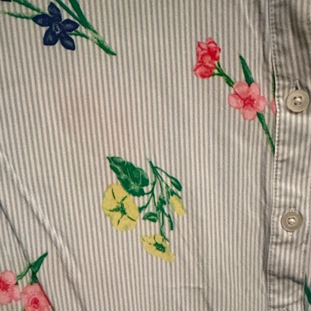 Talbots Blue Floral Striped Blouse - Picture 3 of 9